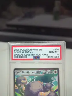 2025 Pokemon WHT EN #170 Bouffalant EX Special Illustration Rare GEM MT PSA 10 - Image 2