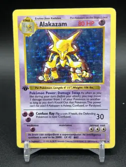 1999 Pokemon Base Set #1/102 Alakazam Holo 1st Edition Shadowless PLAYED - Image 1