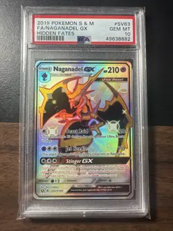 2019 POKEMON SUN & MOON HIDDEN FATES #SV63 FULL ART/NAGANADEL GX PSA 10 - Image 1