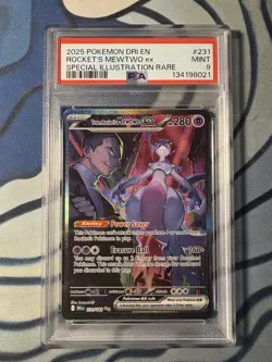 2025 POKEMON DESTINED RIVALS ILLUSTRATION RARE TEAM ROCKET'S MEWTWO EX PSA 9 - Image 1