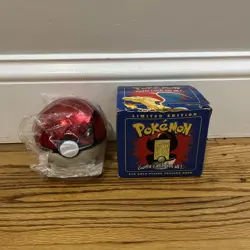 23K Gold Plated CHARIZARD Trading Card 1999 Burger King Pokemon Ball Blue - Image 1