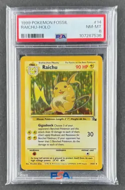 Raichu Holo 1999 Pokemon Fossil 14/62 PSA 8 NM-MT - NEW CERT - Image 1