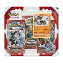 Pokemon TCG Sun & Moon Crimson Invasion 3-Pack Booster Blister Lucario Sealed - Image 1