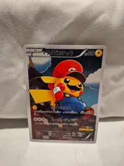 Pokemon Inspired Holol Card Mario Red hat Pikachu Japanese Fan Art - Image 1