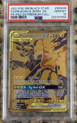 PIKACHU & ZEKROM GX 2021 POKEMON PREMIUM BLACK STAR PROMO #SM248 PSA 10 - Image 1