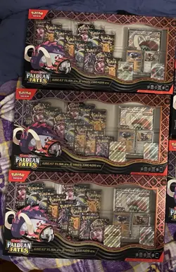 LOT OF 3 Pokemon Paldean Fates Great Tusk + Iron Threads EX Premium Collection - Image 1