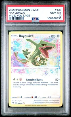 2020 Pokemon SWSH Vivid Voltage #138 Rayquaza Amazing Rare PSA 10 Gem Mint - Image 1