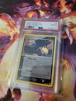 2005 Pokemon EX Unseen Forces 30 Murkrow Reverse PSA 8 NM-MT - Image 2