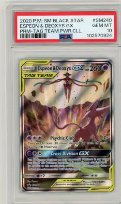 Pokemon TCG Espeon & Deoxys GX Tag Team Black Star Promo Card #SM240 PSA 10 - Image 1
