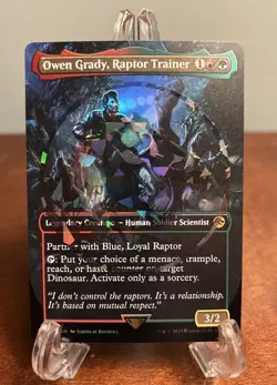 MTG Owen Grady, Raptor Trainer (Borderless) (Emblem) Foil Jurassic World Rex - Image 1