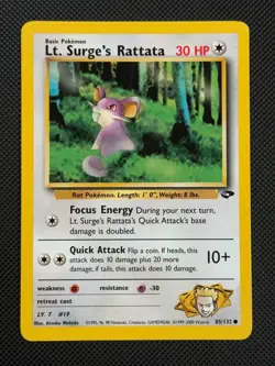 Lt. Surge's Rattata 85/132 REGULAR Pokemon Card WOTC Gym Challenge Common - Image 1