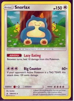 2019 POKEMON SNORLAX 158/214 -UNBROKEN BONDS- RARE- HOLO -NM/LP (S8) - Image 1