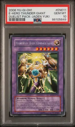 2006 Yu-Gi-Oh! Elemental Hero Thunder Giant DP1 Duelist Pack Jaden Yuki PSA 10 - Image 1