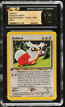 CGC 10 PRISTINE Delibird Neo Revelation 1st Edition 5/64 Holo Pokemon Card - Image 1