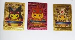 Pikachu Pokemon Fan Art Cards 2 Gold 1 Magenta - Image 1
