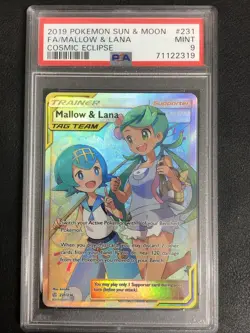 Pokemon TCG Mallow & Lana Cosmic Eclipse Full Art Ultra Rare Card 231/236 PSA 9 - Image 1