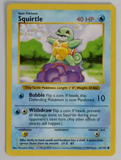 Pokemon Card Squirtle Base Shadowless 1999 63/102 LP - Image 1