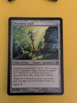 Thornbite Staff. Morningtide Shaman equipment. MTG Card. Tribal Artifact - Image 1