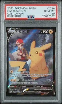 2022 Pokemon SWSH FA/Pikachu V #TG16 Lost Origin PSA 10 - Image 1