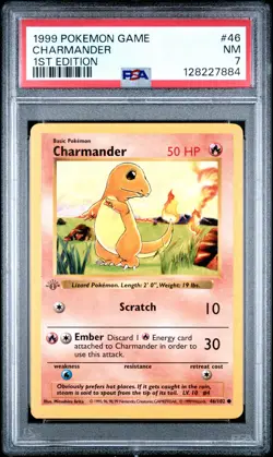 1999 POKEMON BASE SET 1ST EDITION #46 CHARMANDER PSA 7 - Image 1