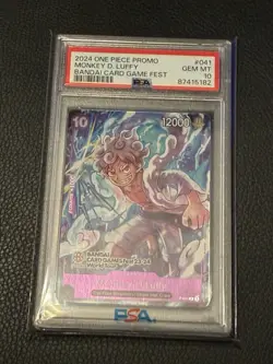 2024 ONE PIECE PROMOS 041 MONKEY D. LUFFY BANDAI CARD GAME FEST PSA 10 ENGLISH - Image 1