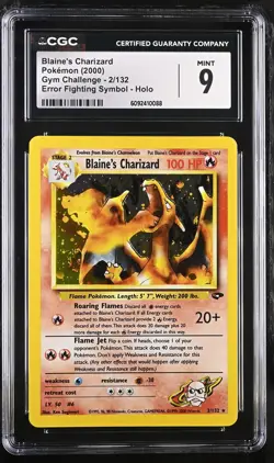 CGC 9 MINT Blaine's Charizard 2000 Gym Challenge 2/132 Holo SWIRL Pokemon Card - Image 1