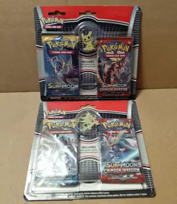 Pokemon Sun & Moon Base & Crimson Invasion 2 Pack Blister w/ Pin SEALED LOT OF 2 - Image 1