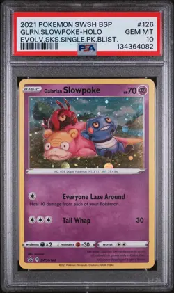 2021 Pokemon Galarian Slowpoke SWSH126 Holo Cosmos Evolving Skies GEM PSA 10 - Image 1