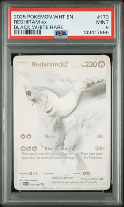 2025 POKEMON WHT EN-WHITE FLARE BLACK WHITE RARE #173 RESHIRAM EX PSA 9 - Image 1
