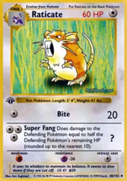 Raticate - 40/102 - Uncommon - 1st Edition HP, English Pokemon Base Set - Image 1