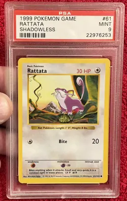 1999 Pokemon Base Set Rattata Shadowless #61 PSA 9 - Image 1