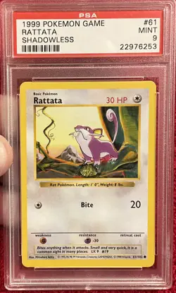 1999 Pokemon Base Set Rattata Shadowless #61 PSA 9 - Image 2