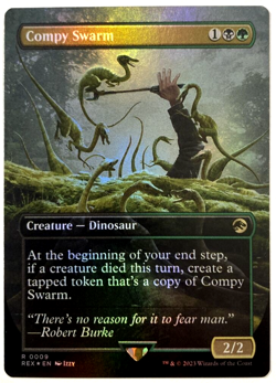 MTG Compy Swarm *BORDERLESS FOIL* Jurassic World Collection 0009 NM - Image 1
