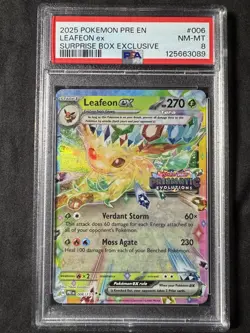 2025 POKEMON PRE EN-PRISMATIC EVOLUTIONS SURPRISE BOX EXCLUSIVE LEAFEON EX PSA 8 - Image 1