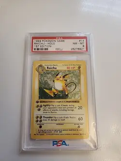 1999 POKEMON BASE SET 1ST EDITION #14 RAICHU-HOLO PSA 8 - Image 2