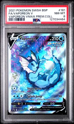 2021 POKEMON SWSH BLACK STAR PROMO #181 FULL ART/VAPOREON V PSA 8 - Image 1