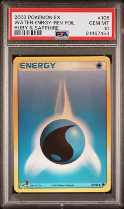 Water Energy Reverse Holo 106/109 EX Ruby & Sapphire PSA 10 Pokemon Card POP 1 - Image 1