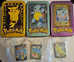 Topps Pokemon Series 1 TV Animation OPEN 3-Tin Set Mint INCLUDES CARDs - Image 1