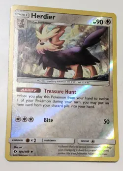 Pokemon TCG Herdier 104/149 Sun & Moon Set Uncommon Reverse Holo Card NM - Image 1