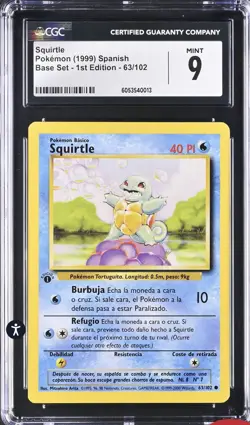 1999 Pokemon Spanish 1st Edition Squirtle #63 CGC 9 Base Set - Image 1