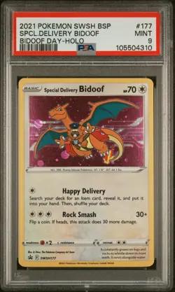 Pokemon Special Delivery Bidoof Day P.M. Center Holo Promo SWSH177 PSA 9 Mint - Image 3