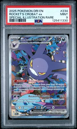 2025 POKEMON DRI EN-DESTINED RIVALS #234 TEAM ROCKET'S CROBAT EX PSA 9 - Image 1