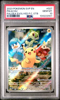 2023 POKEMON PALDEA EVOLVED POKEMON CENTER ETB PROMO SVP #027 PIKACHU PSA 10 - Image 1