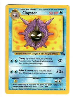 Pokemon Cloyster Fossil Set 1999 32/62 NM original owner Uncommon - Image 1