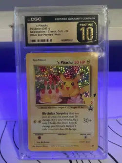 CGC Pristine 10 Birthday Pikachu 24 Holo Celebrations Pokemon Card - Image 1
