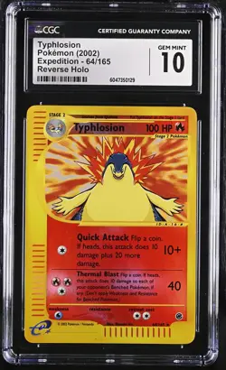 CGC 10 GEM MINT Typhlosion 2002 Expedition 64/165 Reverse Holo Pokemon Card - Image 1