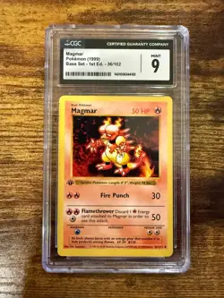 CGC 9 MINT Magmar 1999 Base Set 1st Edition Shadowless 36/102 Pokemon Card - Image 1