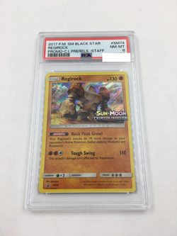 2017 Pokemon SM Black Star Regirock Promo C.I. PreRelease STAFF #SM74-PSA 8 - Image 1