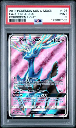2018 POKEMON SUN & MOON FORBIDDEN LIGHT #126 FULL ART/XERNEAS GX PSA 9 - Image 1