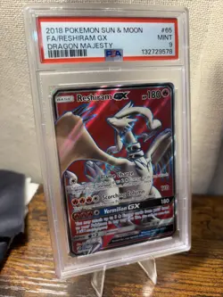 2018 POKEMON SUN & MOON DRAGON MAJESTY #65 FULL ART/RESHIRAM GX PSA 9 - Image 1